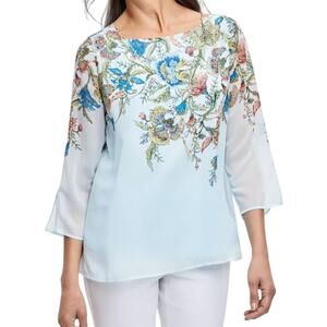 JM Collection Women's Plus Size Mariah Tassel Necklace Top in Winter Mist Blue